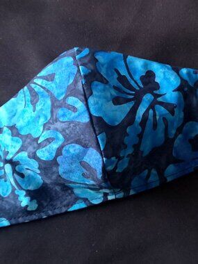 Adult Handmade Face Mask 100% Cotton Blue Floral Bali Batik